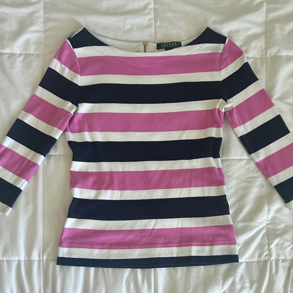 ralph lauren women's striped 3/4 top